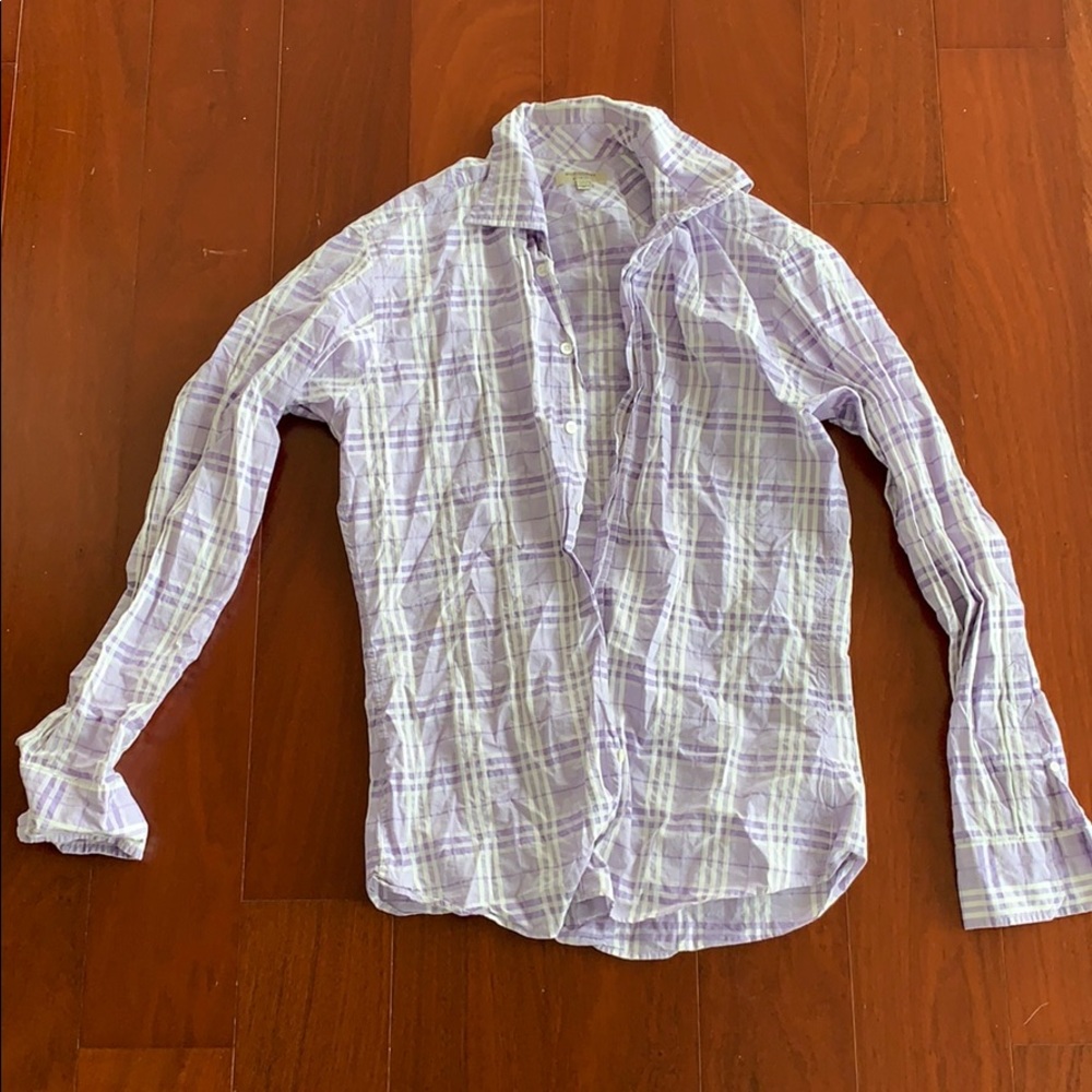 Burberry Slim Fit Men's Purple Plaid Dress Shirt